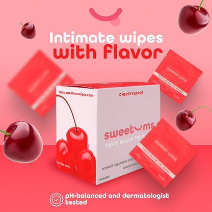 Sweetums Feminine Wipes for Women | pH Balanced Cherry Flavor, Individually Wrapped (Pack of 10)