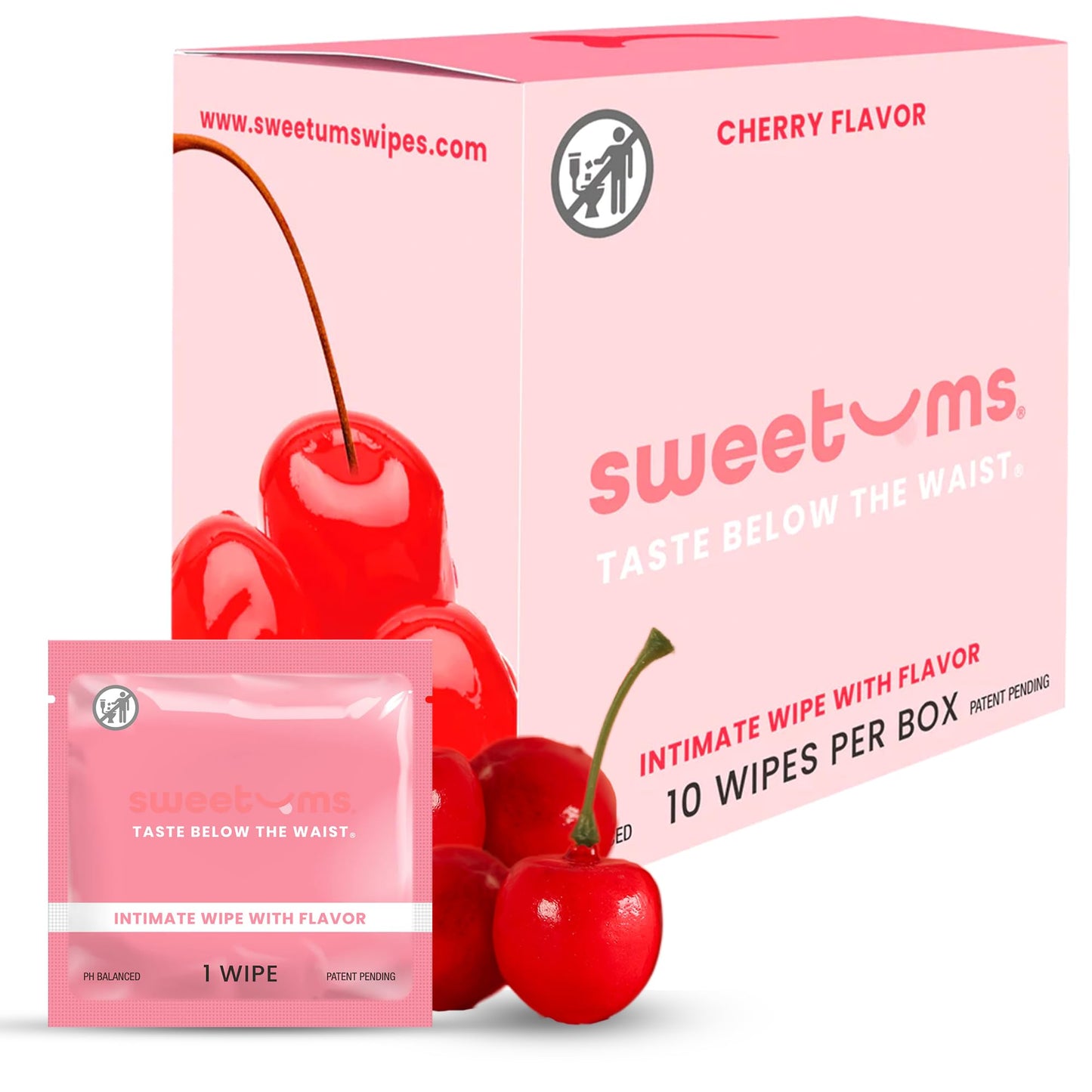 Sweetums Feminine Wipes for Women | pH Balanced Cherry Flavor, Individually Wrapped (Pack of 10)
