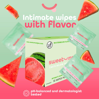 Sweetums Watermelon Flavored Feminine Wipes – pH Balanced, Individually Wrapped (10 Pack)
