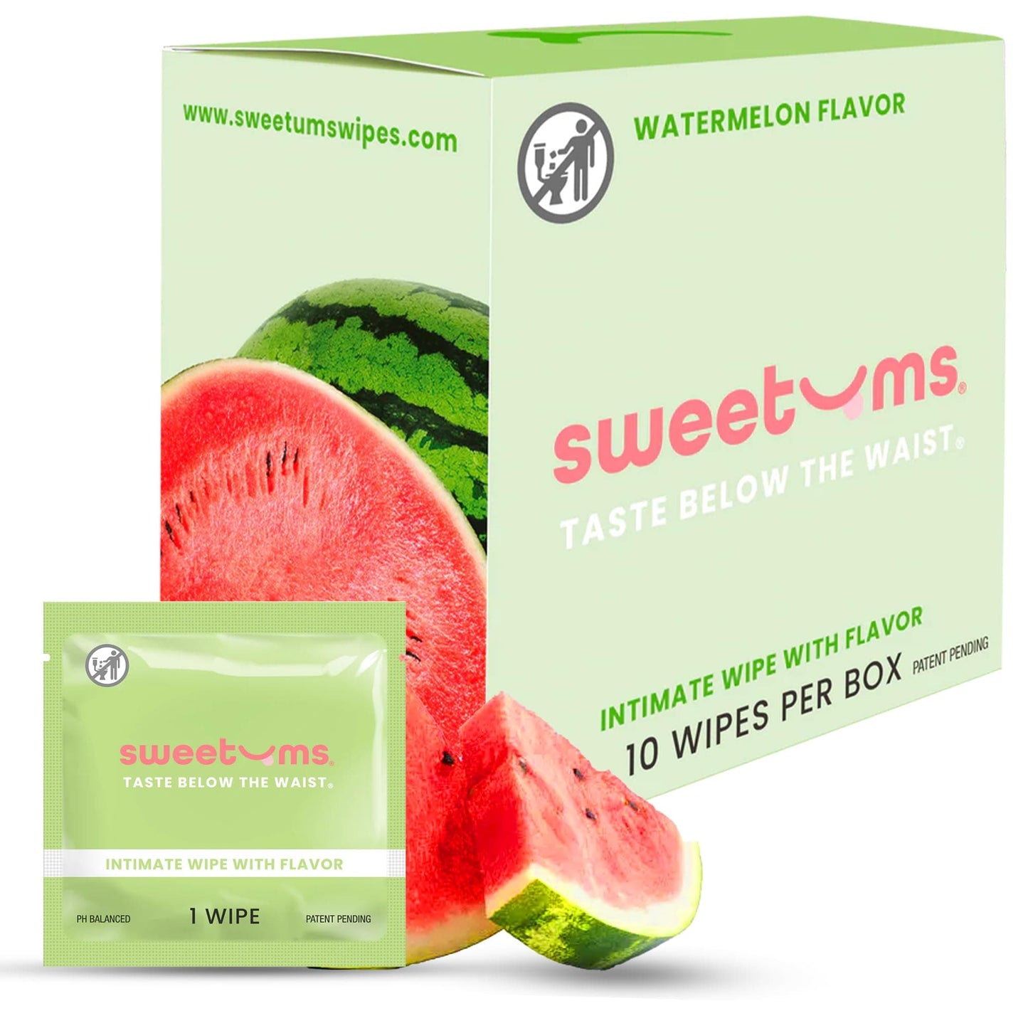 Sweetums Watermelon Flavored Feminine Wipes – pH Balanced, Individually Wrapped (10 Pack)