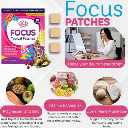 Swift Patch Focus Patch - Adults (30 Day Supply) with 22-Ingredient Proprietary Blend