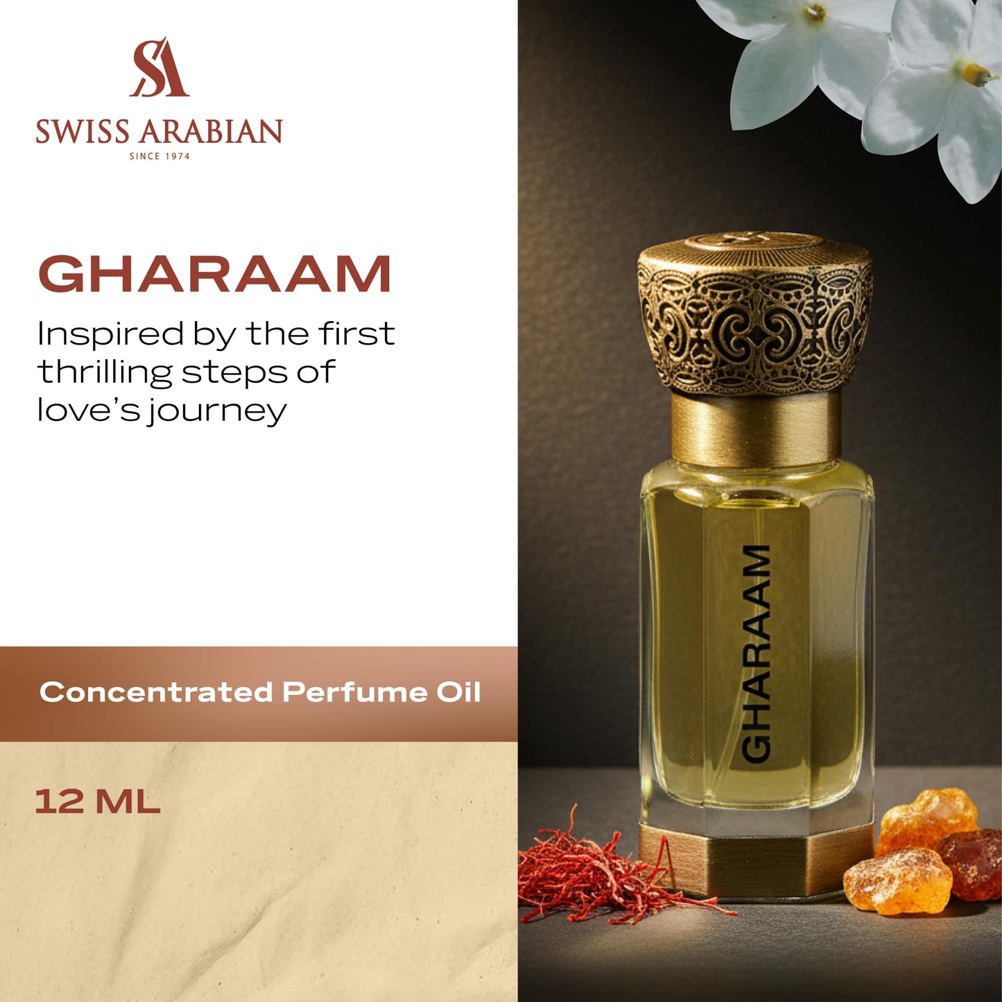 Swiss Arabian Gharaam Perfume Oil – Unisex Amber Musk, Alcohol-Free Arabic Fragrance