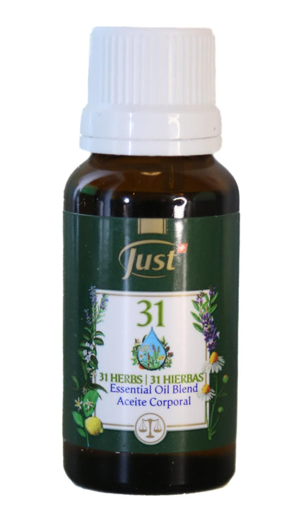 Swiss Just Oil 31 – 20ml Bottle | Essential Oil Blend for Massage, Bath & Aromatherapy