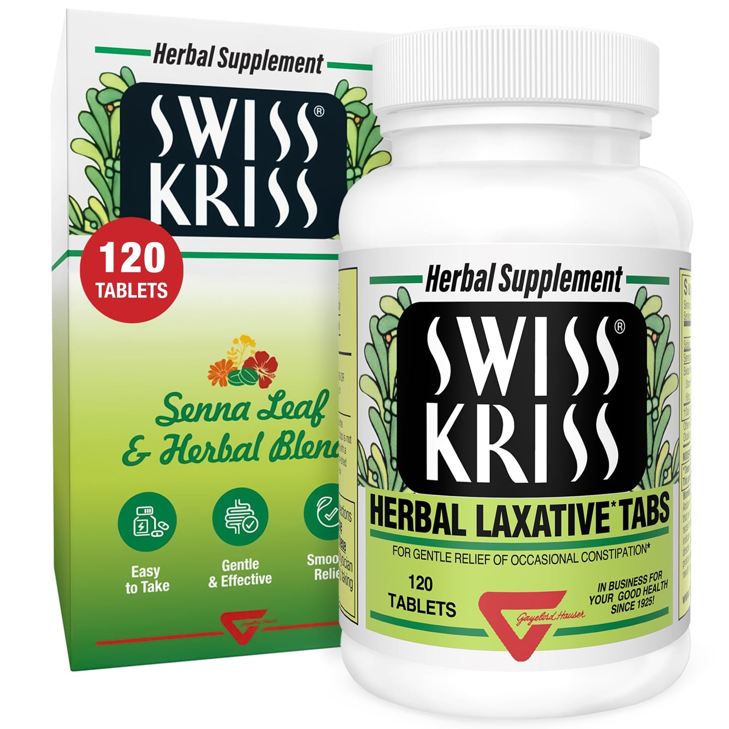 Swiss Kriss Herbal Laxatives Tablets – Gentle, Natural Relief for Adults & Kids 6+ | 120 Tablets