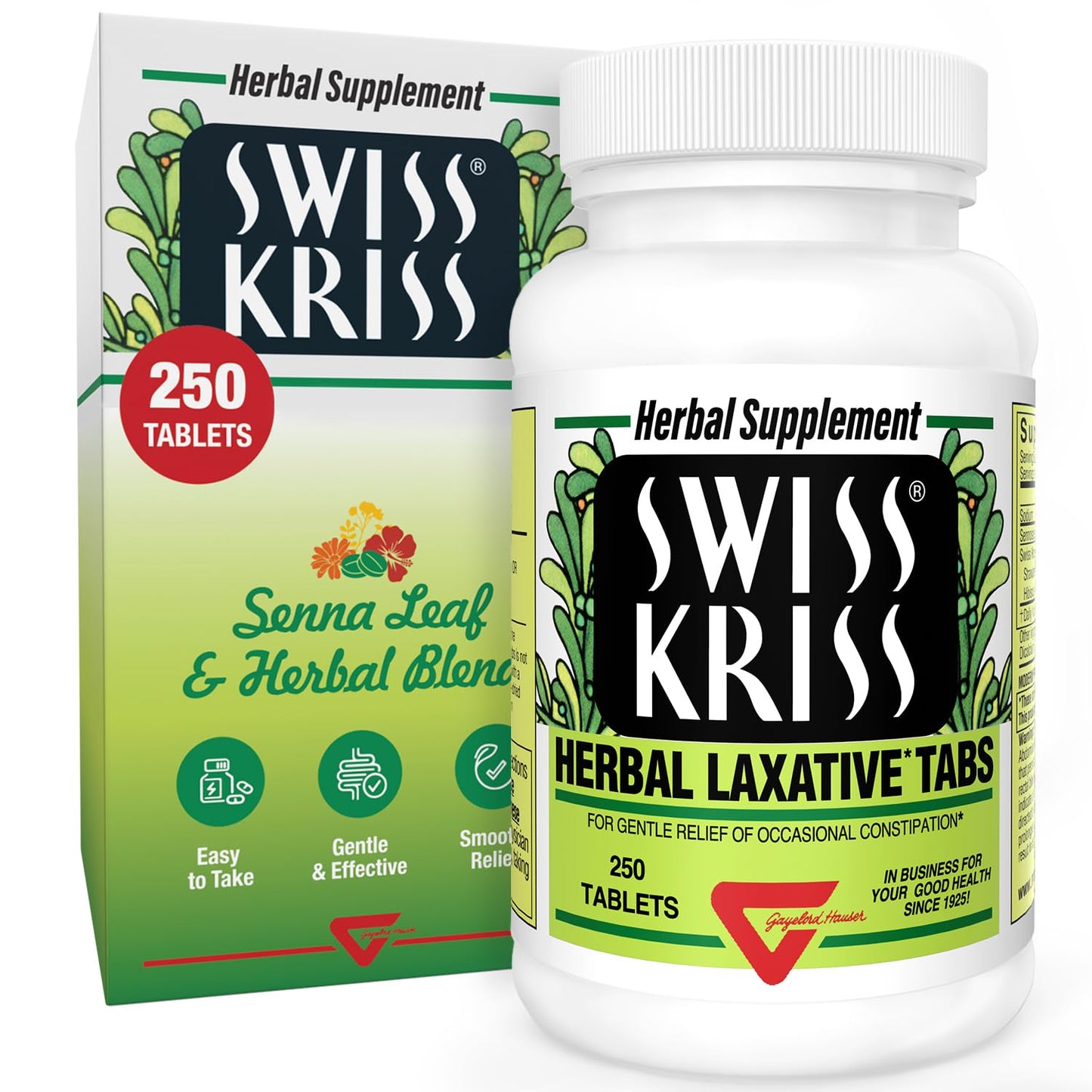 Swiss Kriss Herbal Laxative Tablets | Natural Senna Formula for Occasional Constipation, 250 Tablets