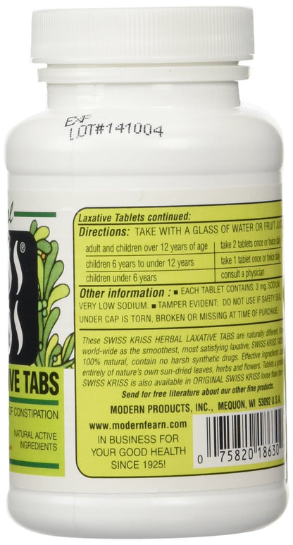 Swiss Kriss Herbal Laxative Tablets | Natural Constipation Support | Senna | Pack of 2
