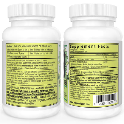 Swiss Kriss Herbal Laxatives Tablets – Gentle, Natural Relief for Adults & Kids 6+ | 120 Tablets