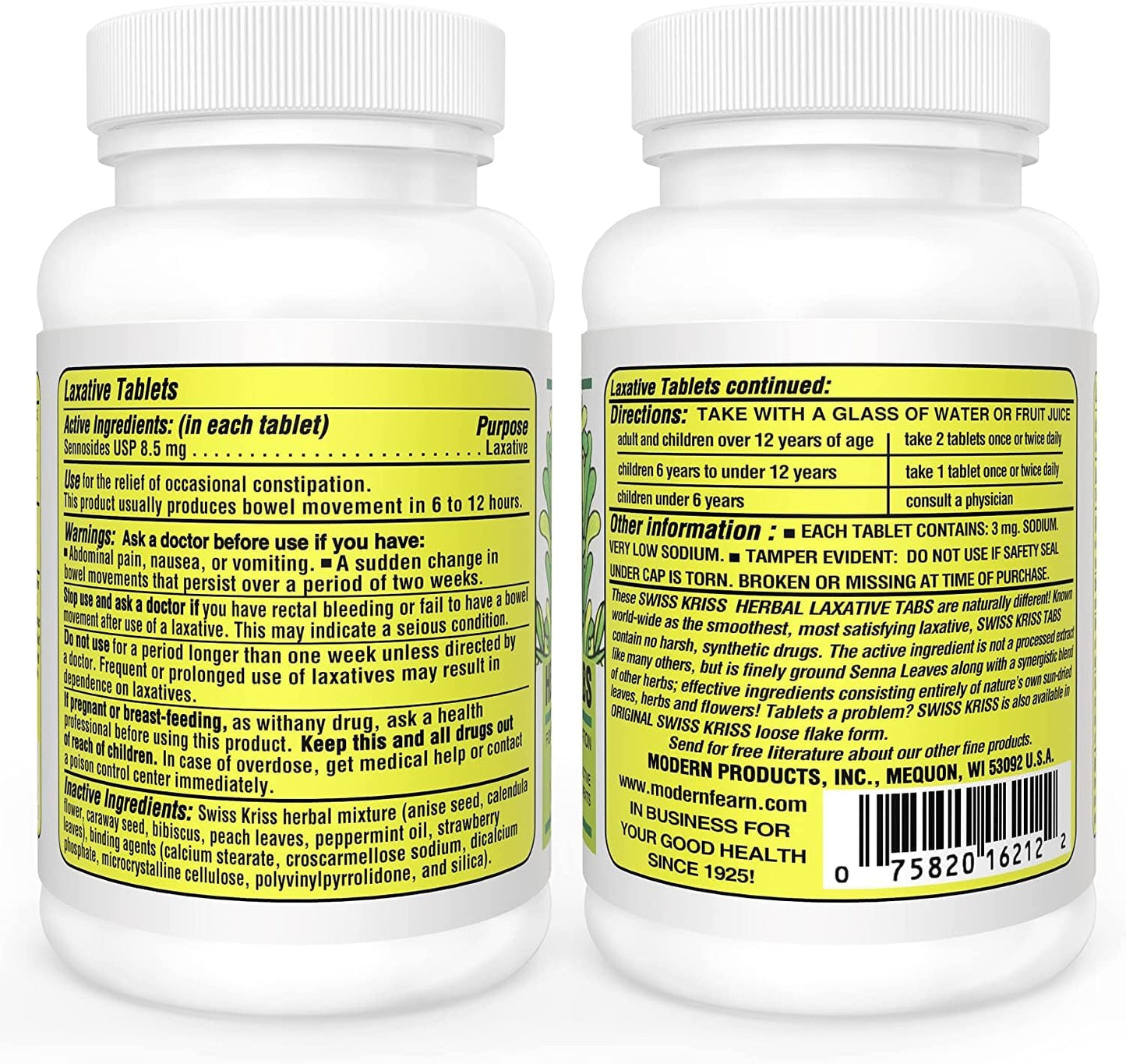 Swiss Kriss Herbal Laxative Tablets – 120 ea | Natural Cathartic Support