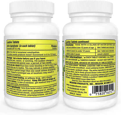 Swiss Kriss Herbal Laxative Tablets – 120 ea | Natural Cathartic Support