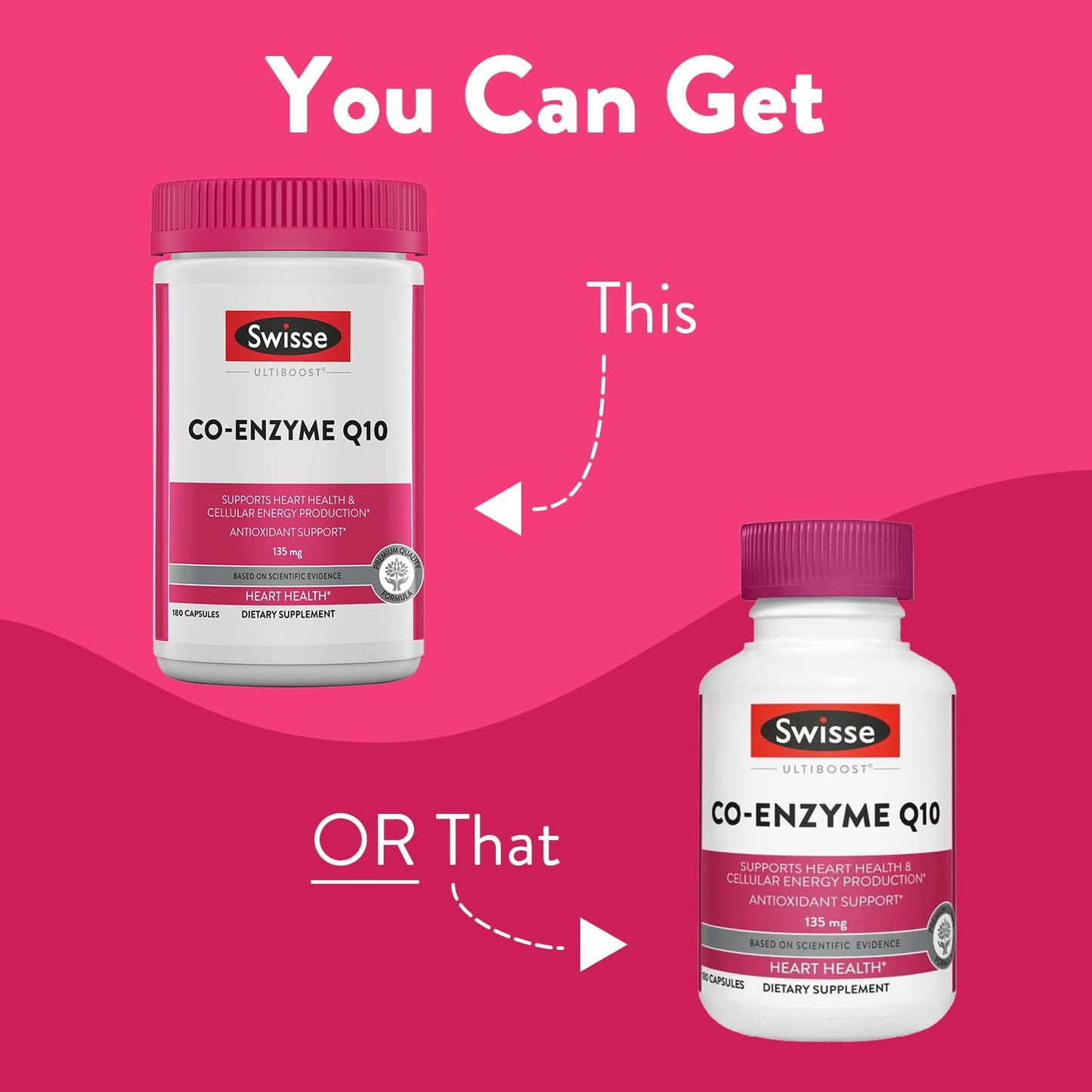 Swisse CoQ10 Supplement | Co-Enzyme Q10 135mg | 180 Softgels | Heart Health & Energy