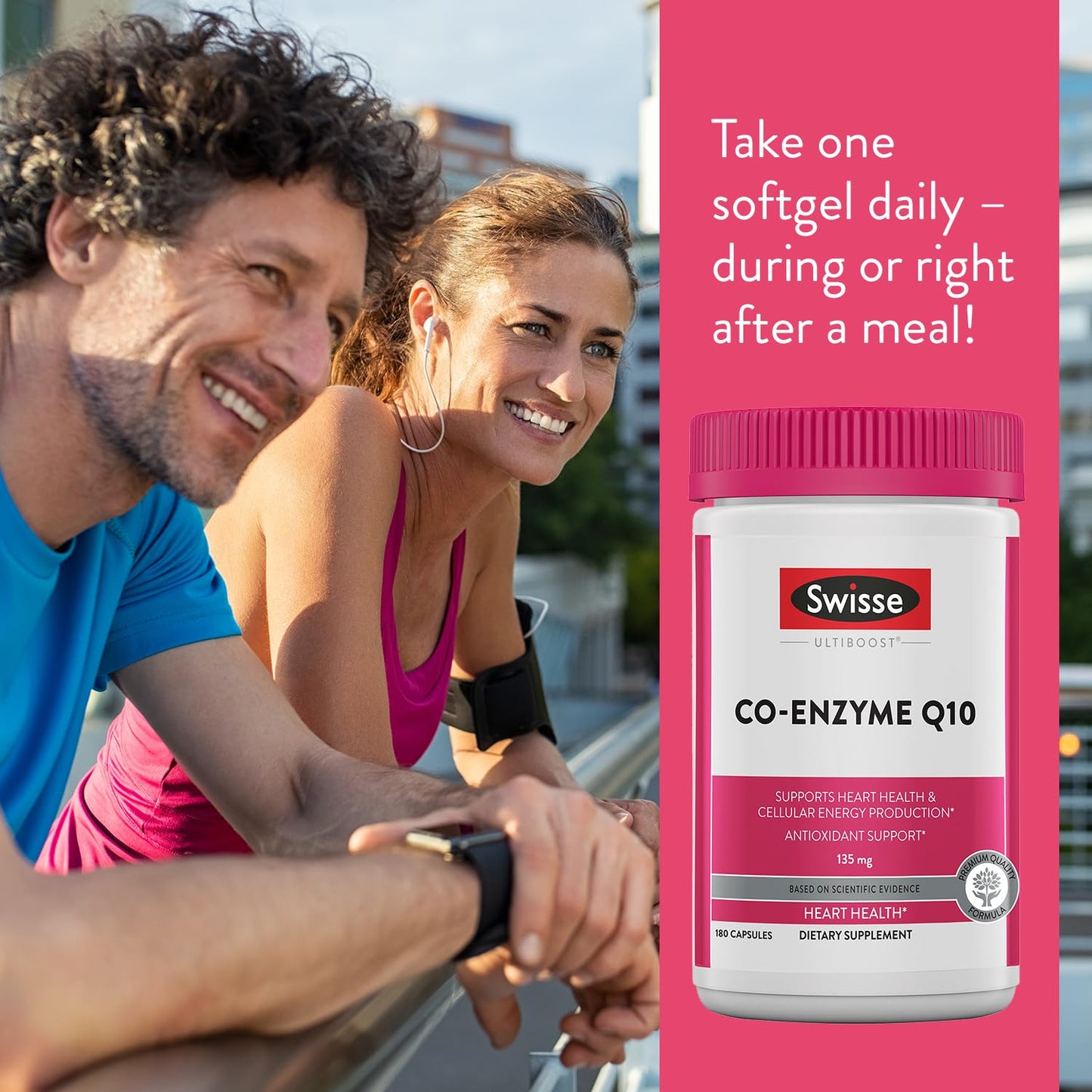 Swisse CoQ10 Supplement | Co-Enzyme Q10 135mg | 180 Softgels | Heart Health & Energy