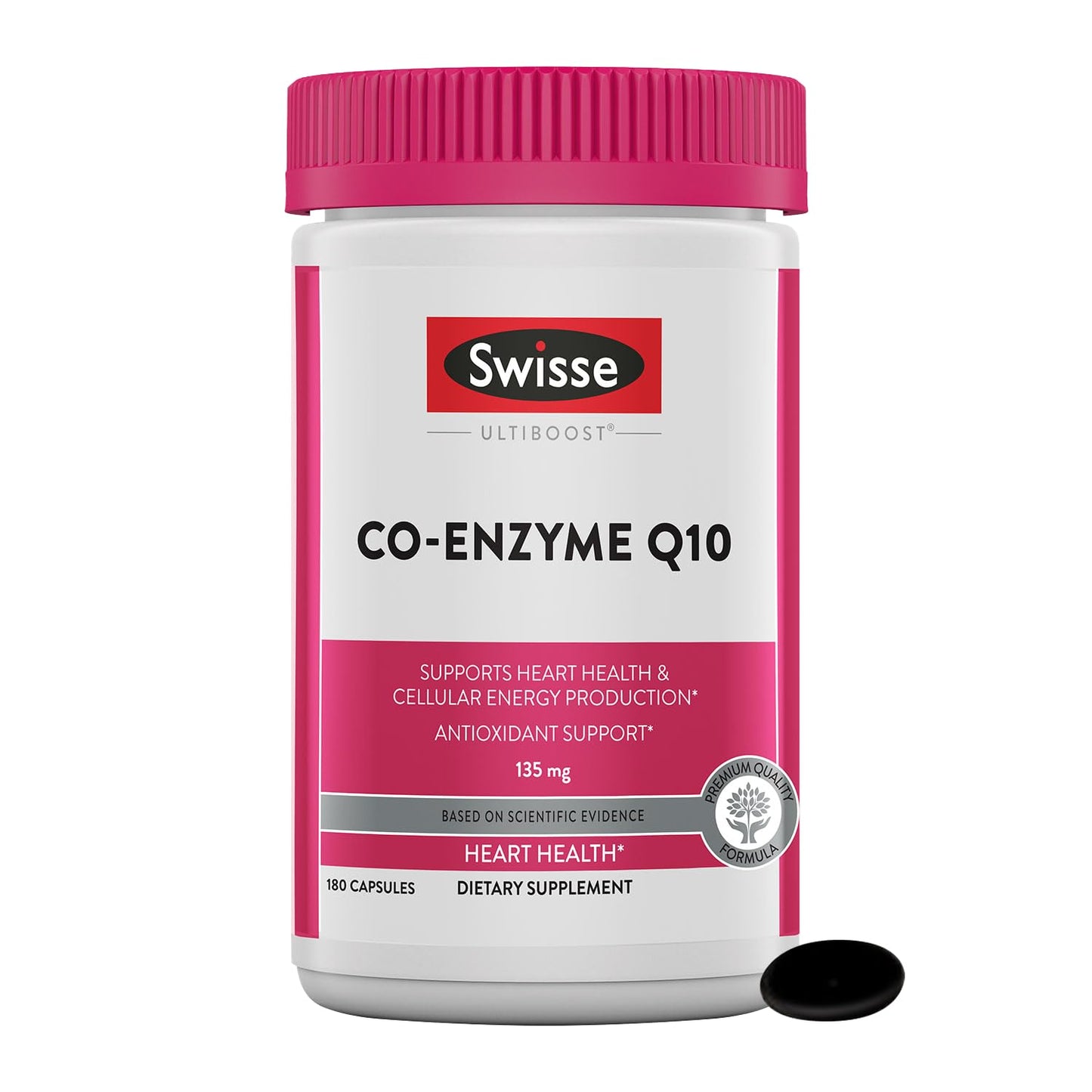 Swisse CoQ10 Supplement | Co-Enzyme Q10 135mg | 180 Softgels | Heart Health & Energy