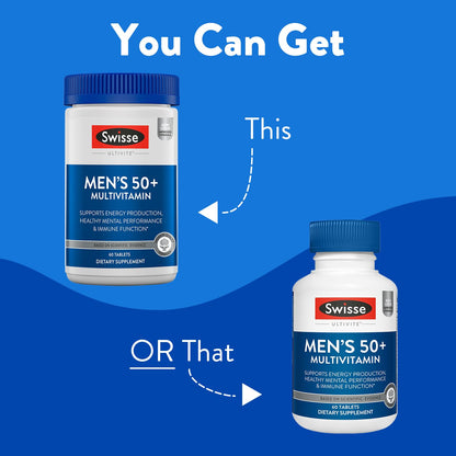 Swisse Daily Multivitamin for Men 50+ | 39 Vitamins, Antioxidants & Adaptogens | Energy & Immune Support | 60 Tablets