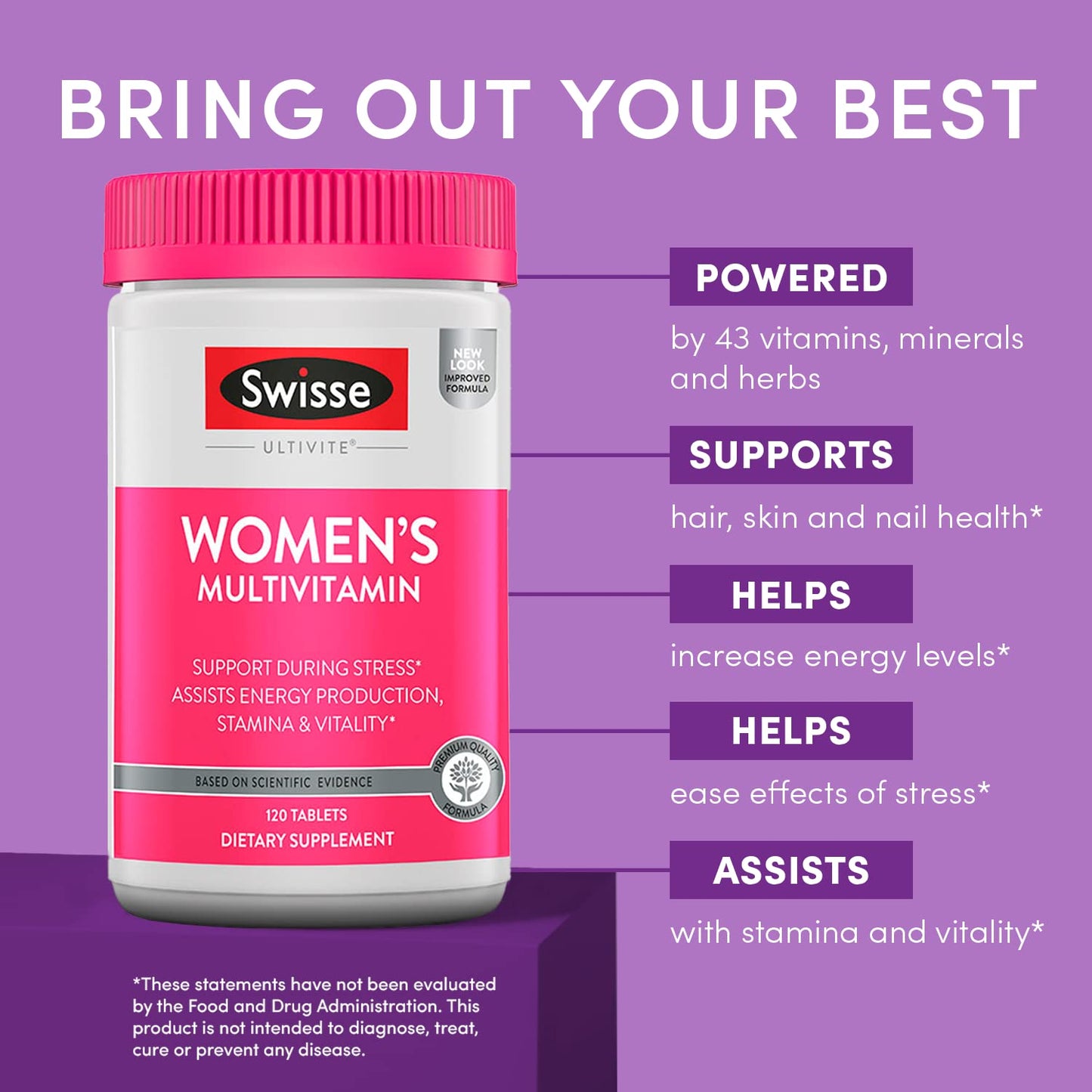 Swisse Daily Multivitamin for Women | 47 Vitamins, Antioxidants & Adaptogens