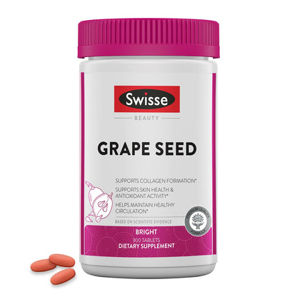 Swisse Grape Seed Extract Capsules – Antioxidant Herbal Supplement with Grapeseed Polyphenols & Vitamin C | Skin Health & Collagen Support | 300 Tablets