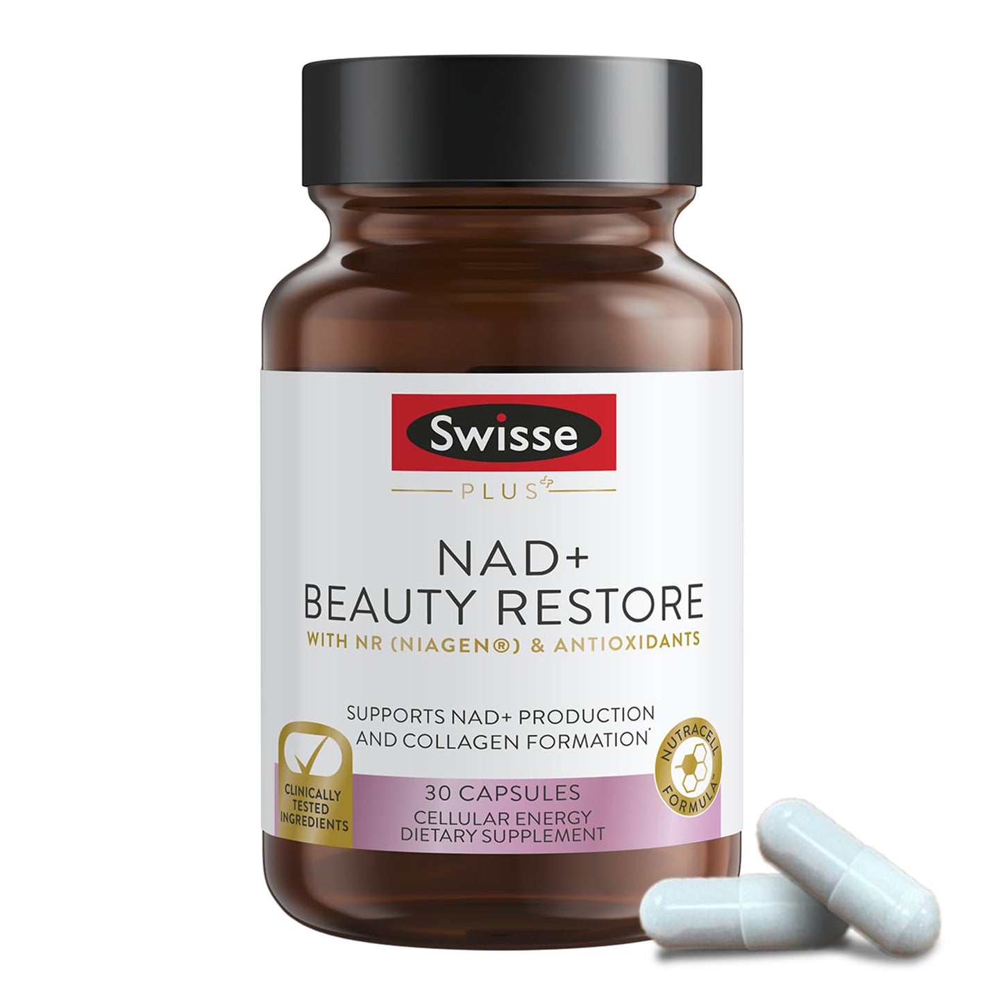 Swisse Plus NAD+ Beauty Restore | Clinically Tested NAD+ Supplement | 30 Capsules