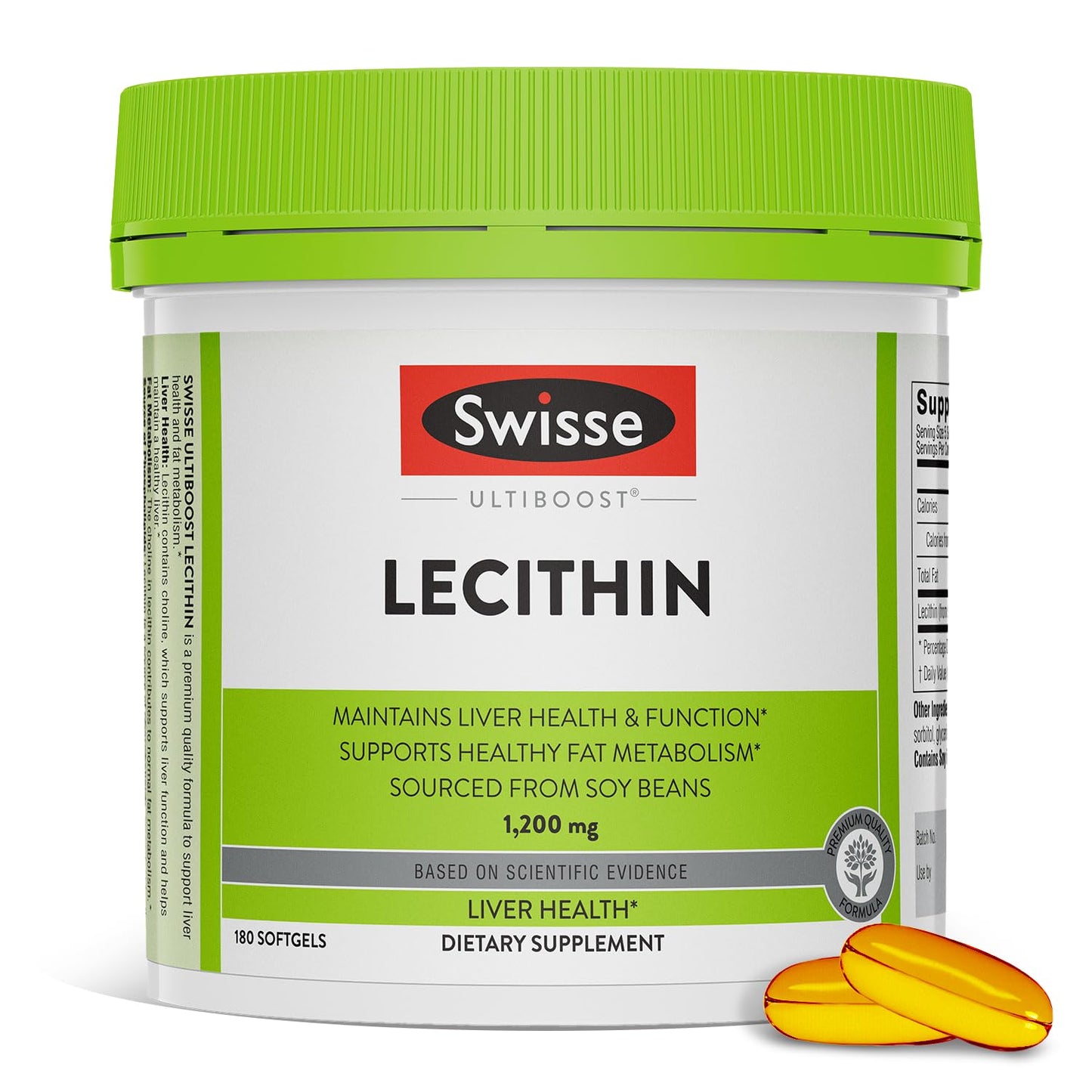 Swisse Soy Lecithin 1200mg Softgels - Liver Health & Fat Metabolism - 180 Softgels