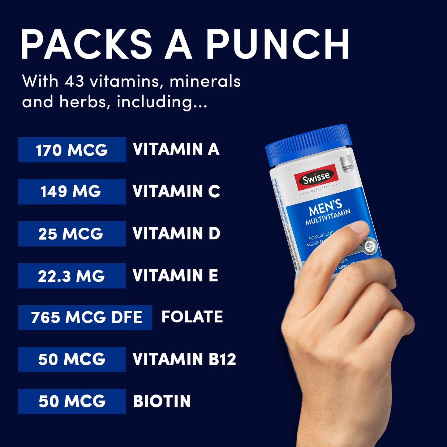 Swisse Ultivite Men's Daily Multivitamins | 50 Vitamins, Adaptogens & Immune Support | 120 Tablets
