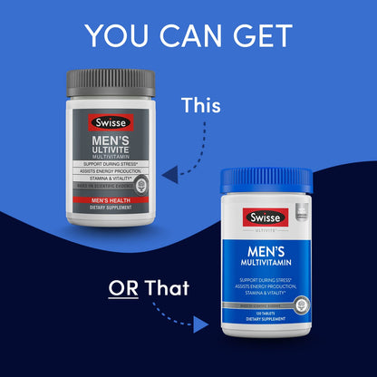 Swisse Ultivite Men's Daily Multivitamins | 50 Vitamins, Adaptogens & Immune Support | 120 Tablets