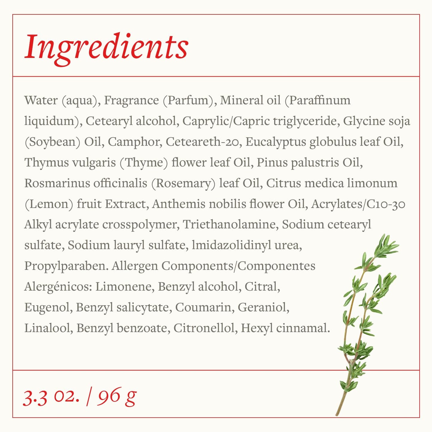SwissJust Thyme Cream 96g – Massage Cream with Camphor & Essential Oils