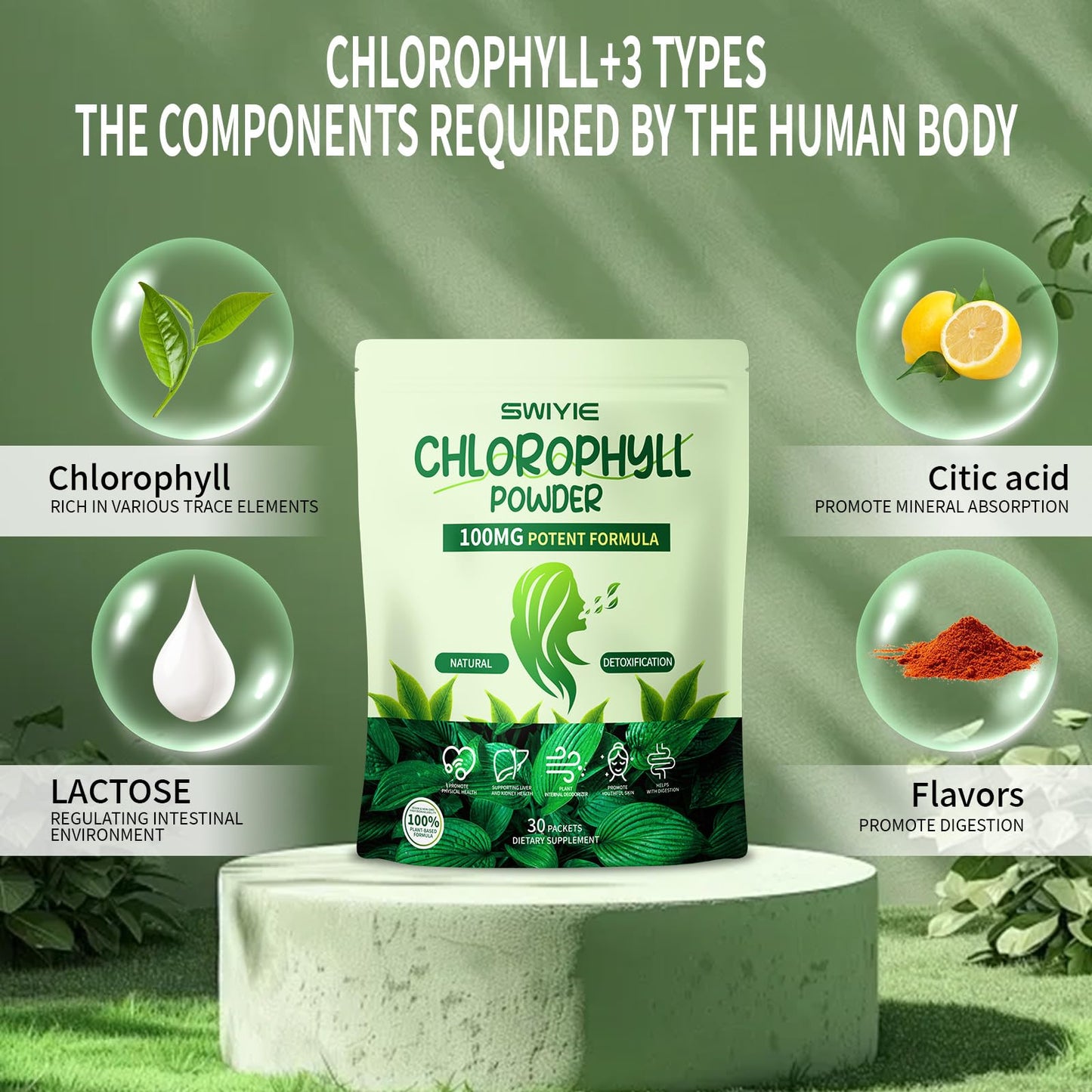 Swiyie Chlorophyll Powder – 100mg for Drinking (10g x 30 Packets) – Detox & Gut Support