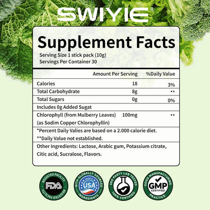 Swiyie Chlorophyll Powder – 100mg for Drinking (10g x 30 Packets) – Detox & Gut Support