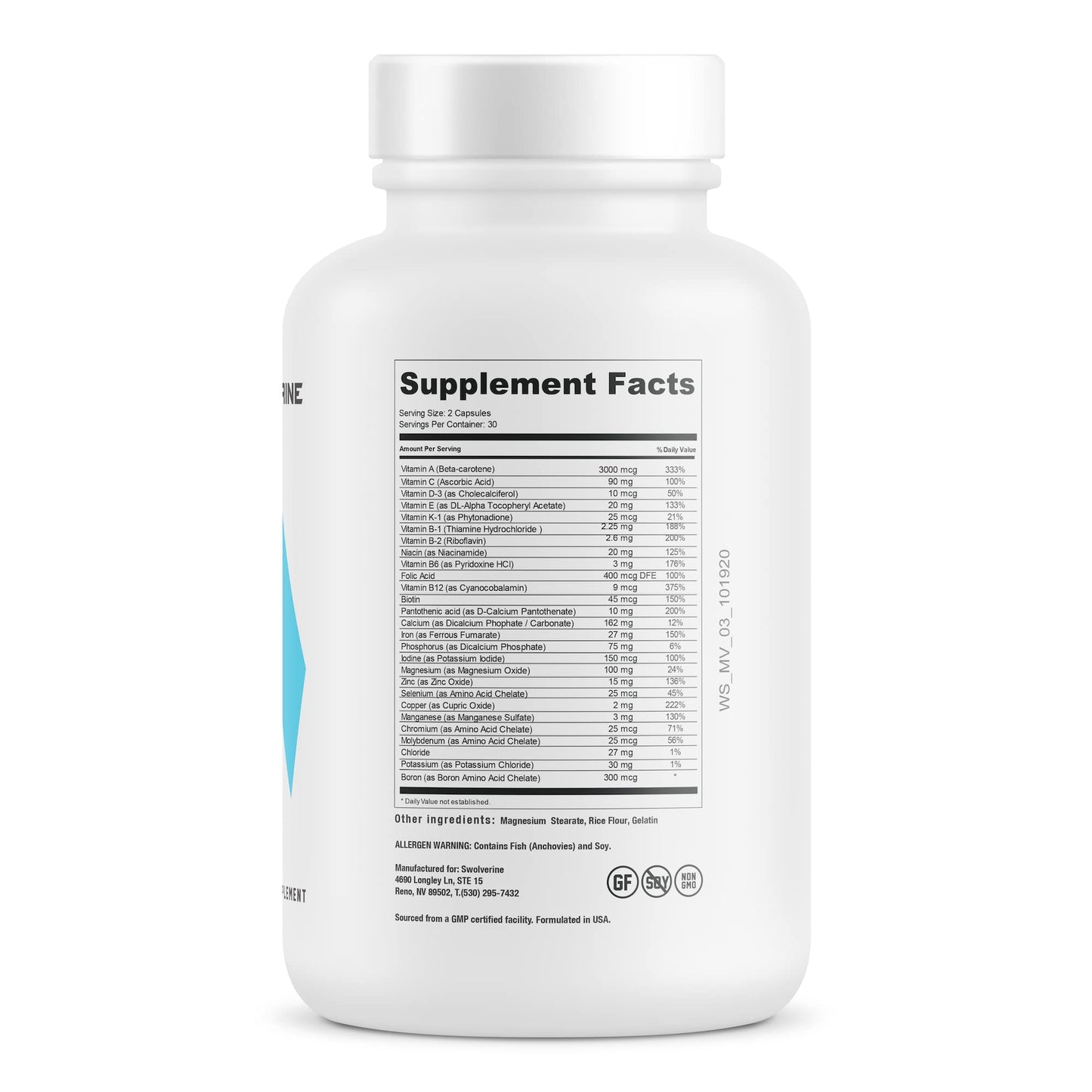 Swolverine Multivitamin | Enhanced Vitamins & Minerals Capsule (30 Servings)