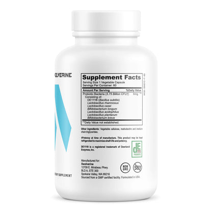 Swolverine Probiotix Probiotic Supplement | Digestive, Gut & Immune Support | DE111 Bacillus Subtilis