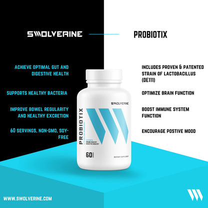 Swolverine Probiotix Probiotic Supplement | Digestive, Gut & Immune Support | DE111 Bacillus Subtilis
