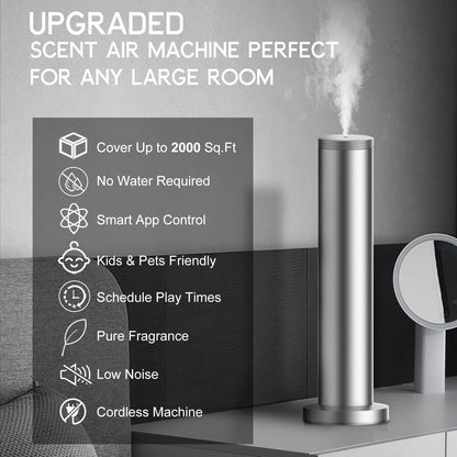 Hotel Scent Diffuser Machine - Cordless Rechargeable Diffuser for Large Rooms | Bluetooth App Control - Silver