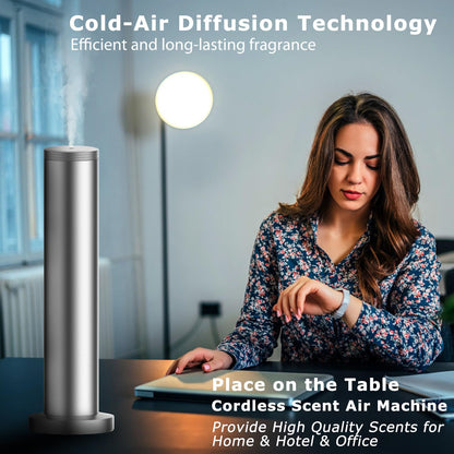 Hotel Scent Diffuser Machine - Cordless Rechargeable Diffuser for Large Rooms | Bluetooth App Control - Silver
