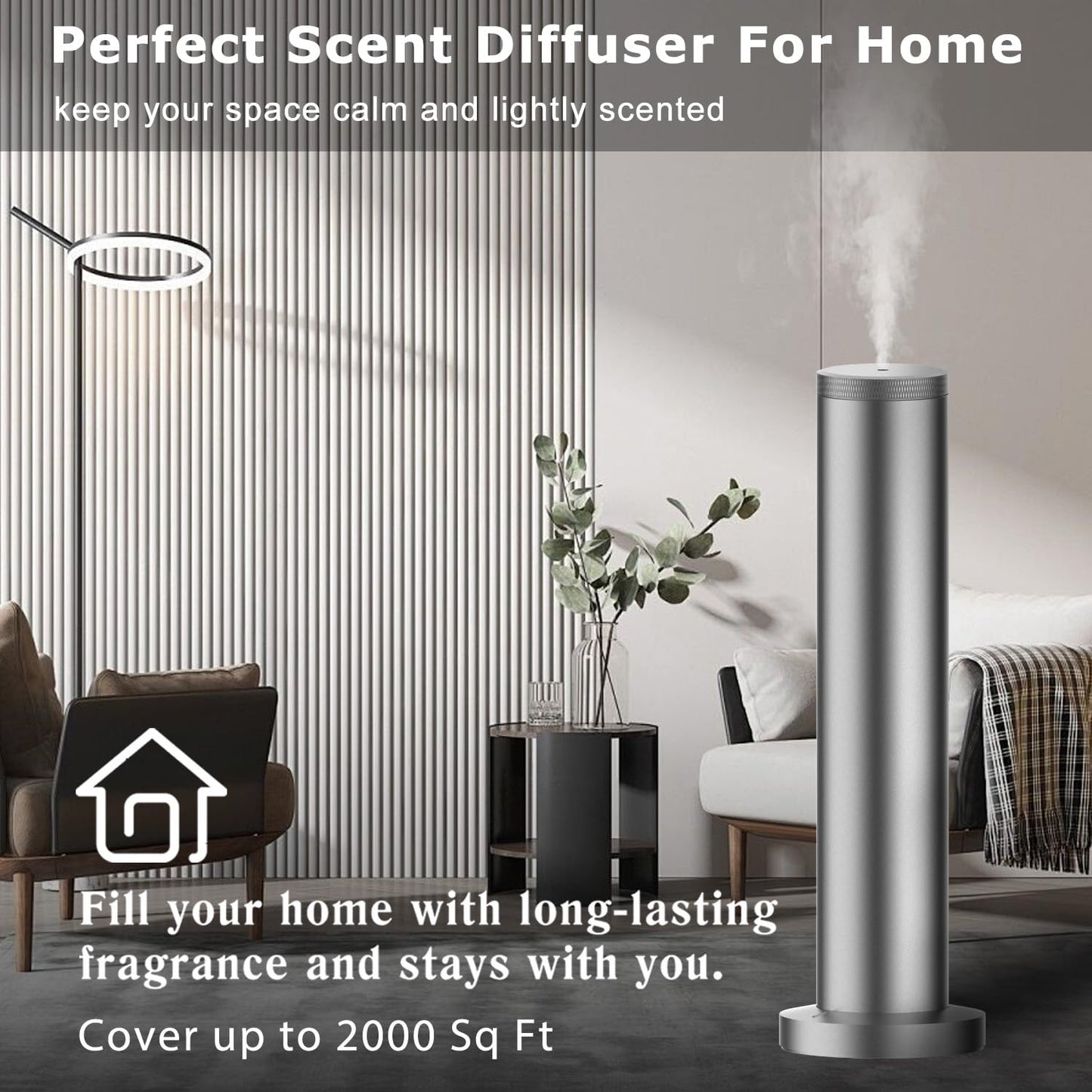 Hotel Scent Diffuser Machine - Cordless Rechargeable Diffuser for Large Rooms | Bluetooth App Control - Silver