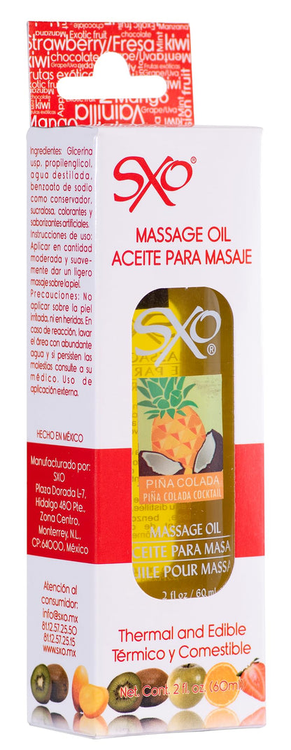 SXO Sensual Massage Oil - Assorted Flavors, Made in Mexico - 2 fl oz Piña Colada