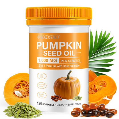 SXOSXO Pumpkin Seed Oil Capsules 1000mg with Saw Palmetto | Hair, Bladder & Prostate Support