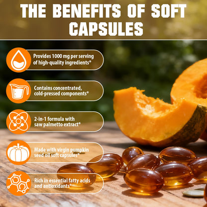 SXOSXO Pumpkin Seed Oil Capsules 1000mg with Saw Palmetto | Hair, Bladder & Prostate Support
