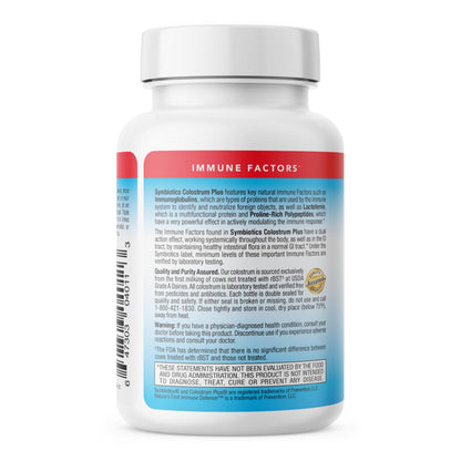 Symbiotics Colostrum 60ct Vegetable Capsules | Immunity Support | Lactoferrin & IgG 25% | Gluten Free