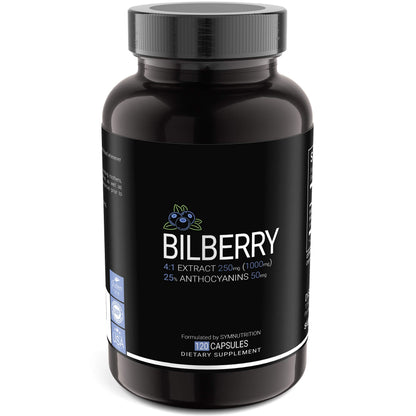 SYMNUTRITION Bilberry Extract 1000mg - 120 V-Capsules | 25% Anthocyanins, Vegan & Gluten Free