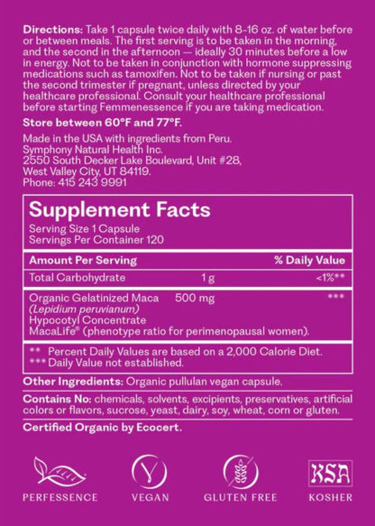 Symphony Natural Health Femmenessence MacaLife – Clinically Studied Perimenopause Hormone Support