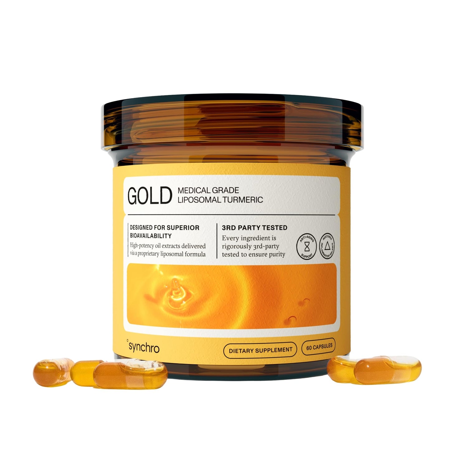 Synchro Gold Liposomal Turmeric 60ct Capsules | Nano-Encapsulated Curcumin + Piperine