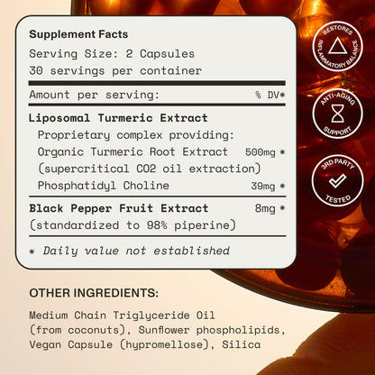 Synchro Gold Liposomal Turmeric 60ct Capsules | Nano-Encapsulated Curcumin + Piperine