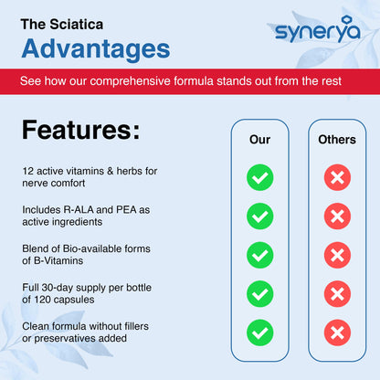 SYNERYA Advanced Sciatic Nerve Support – Alpha Lipoic Acid & Vitamin B Complex, 120 Capsules