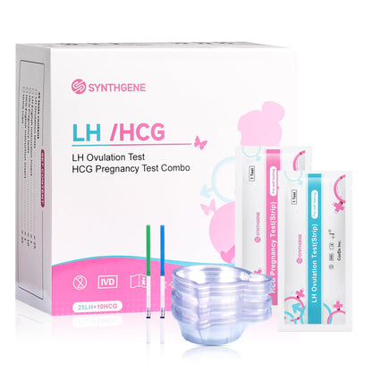 SYNTHGENE Ovulation Test Strips - LH 40, HCG 15 | 40 Ovulation Tests, 15 Pregnancy Tests, 55 Urine Cups