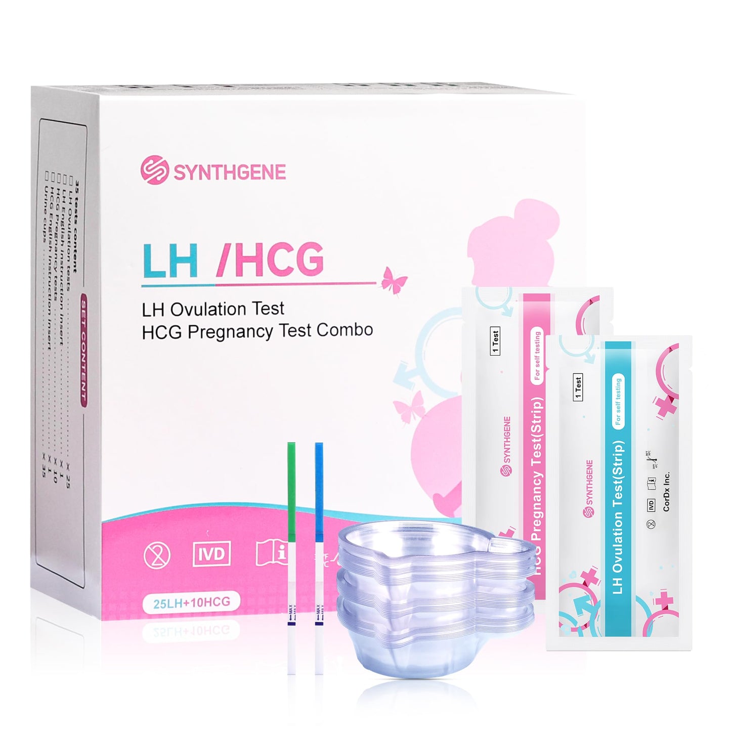 SYNTHGENE Ovulation Test Strips Kit – 50 LH, 20 HCG Pregnancy Tests, 70 Cups