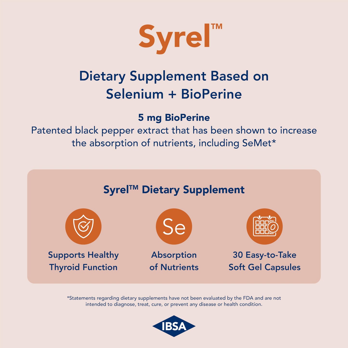 Syrel Thyroid Support Supplement – 100 mcg Selenium, 5 mg BioPerine | 30 Soft Gel Capsules