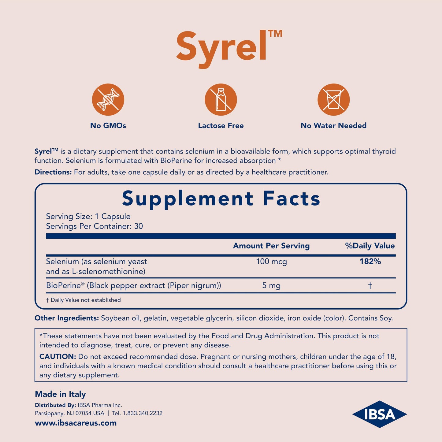 Syrel Thyroid Support Supplement – 100 mcg Selenium, 5 mg BioPerine | 30 Soft Gel Capsules