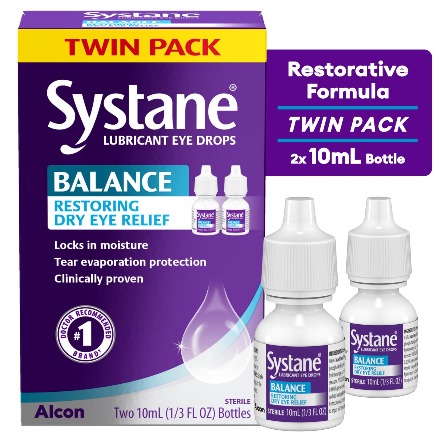Systane Balance Lubricant Eye Drops – Restorative Formula Twin Pack (0.33 fl oz x 2)
