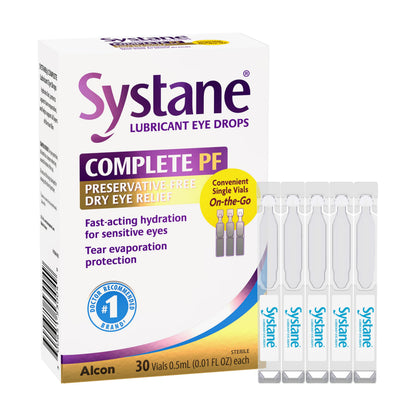 Systane Complete Unit-Dose Preservative-Free Eye Drops – 30 Vials for On-the-Go Dry Eye Relief