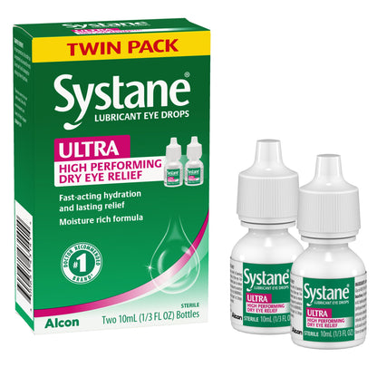 Systane Ultra Lubricant Eye Drops Twin Pack – 10 mL Each | Dry Eye Relief