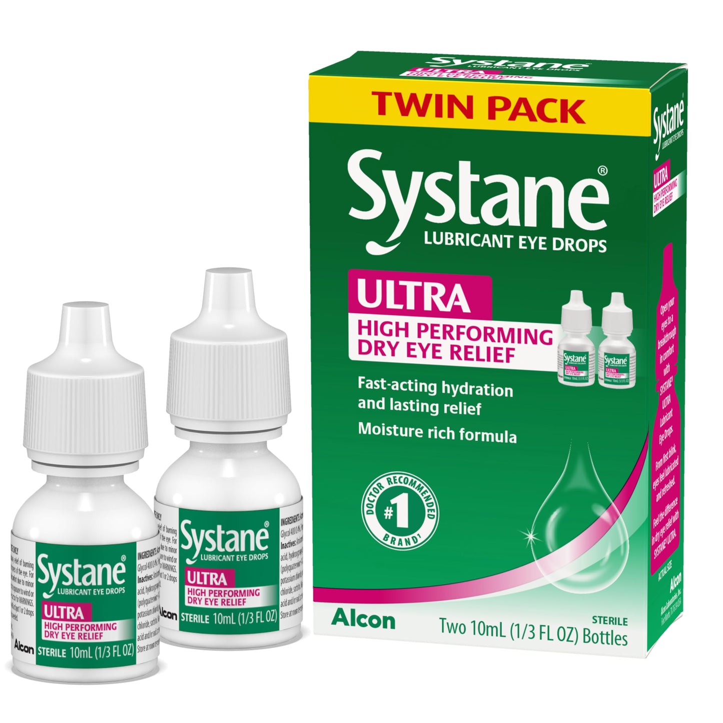 Systane Ultra Lubricant Eye Drops Twin Pack – 10 mL Each | Dry Eye Relief