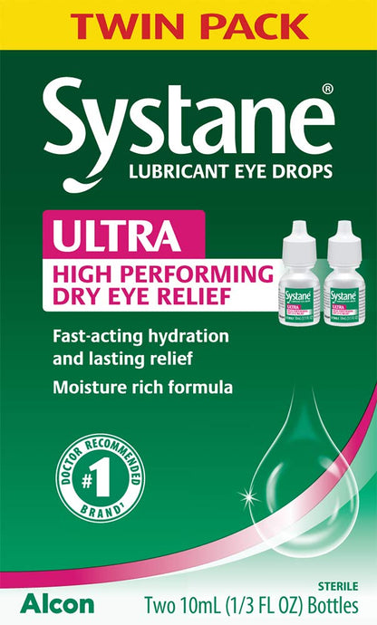 Systane Ultra Lubricant Eye Drops Twin Pack – 10 mL Each | Dry Eye Relief